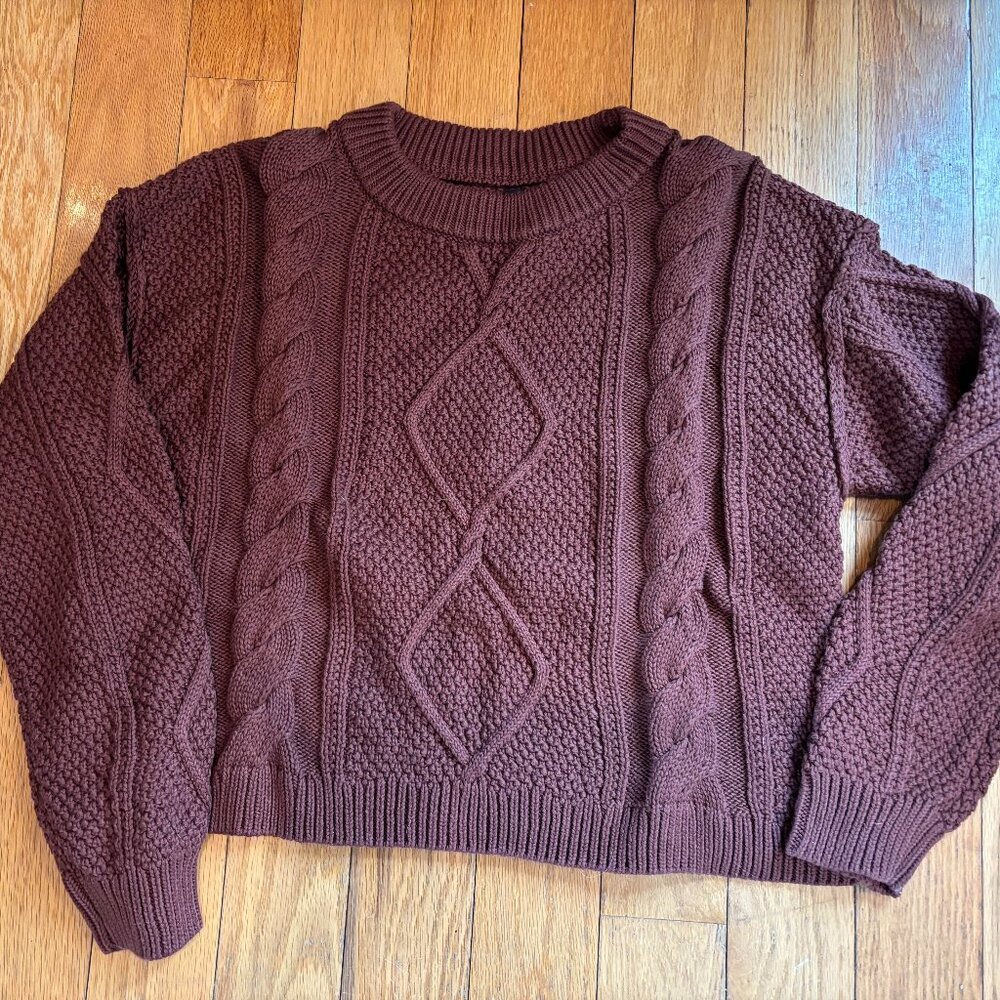 NWT Quince Cropped Cable Crew neck Cotton Sweater Size M